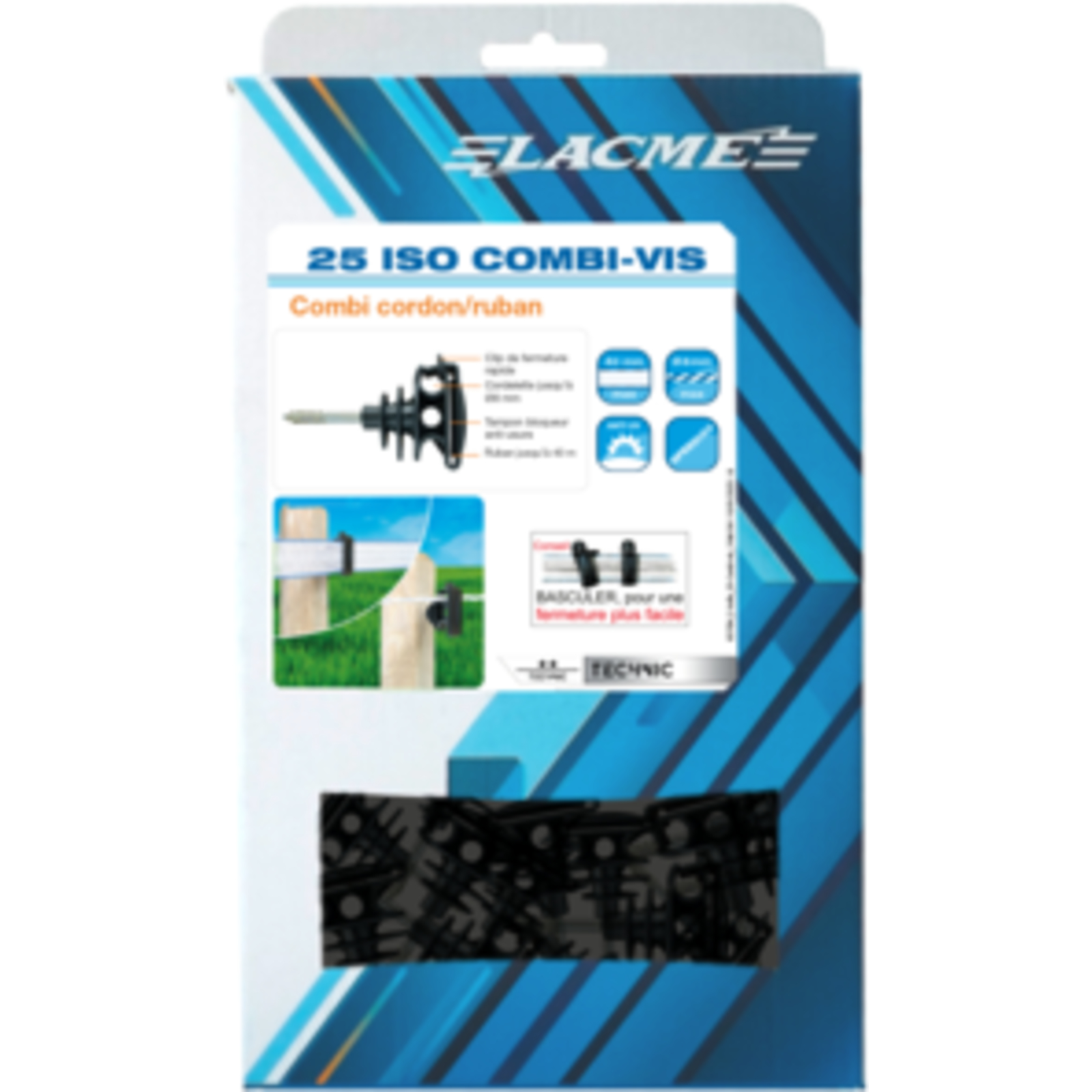 Sac de 50 Combi-Vis + Isolateur + Poteaux bois / rubans et cordelettes LACME - 657055