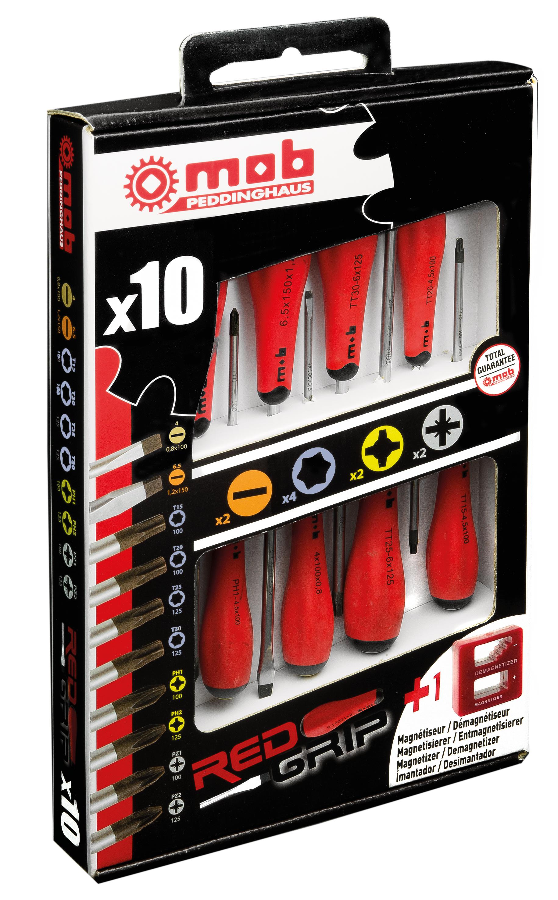 JEU 10 TOURNEVIS REDGRIP 2 F + 4 TORX + 2 PH+2 PZ MOB - 9129000801