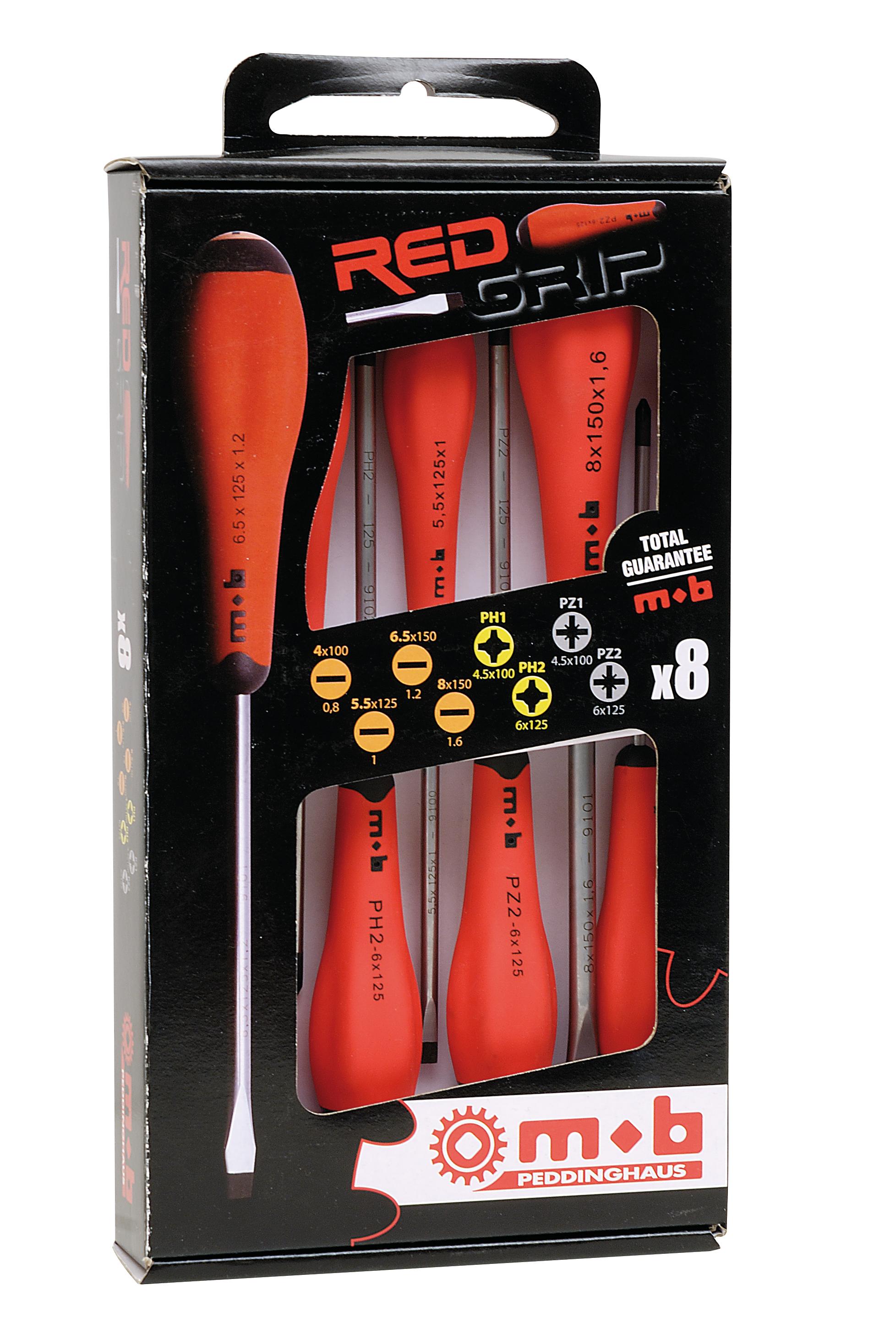 JEU 8 TOURNEVIS ROUGE (4F+2PH+2PZ) REDGRIP MOB - 9129001901