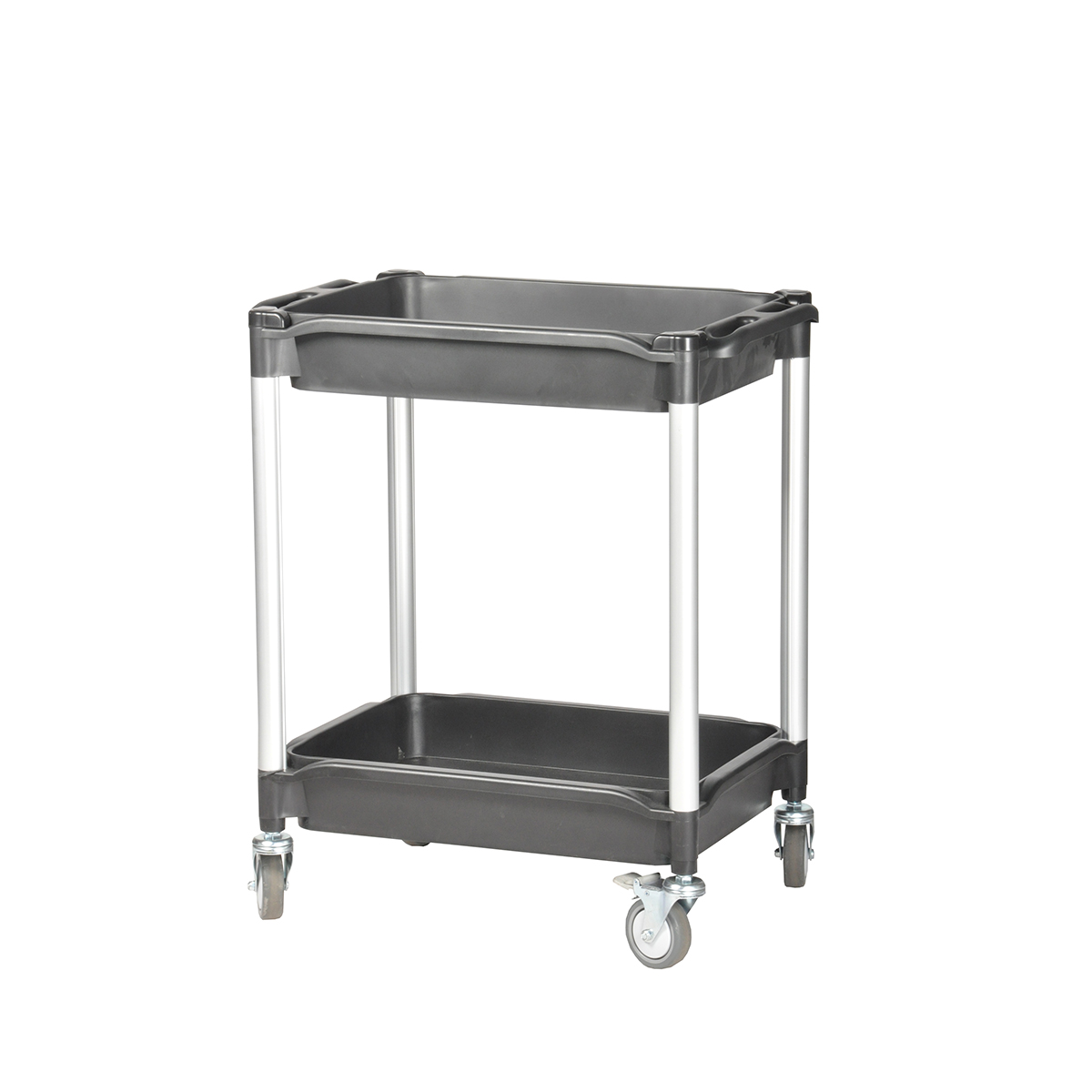 Chariot MATADOR petit modèle 608E, 2 plateaux a rebords, noir, 790x4 - 15767