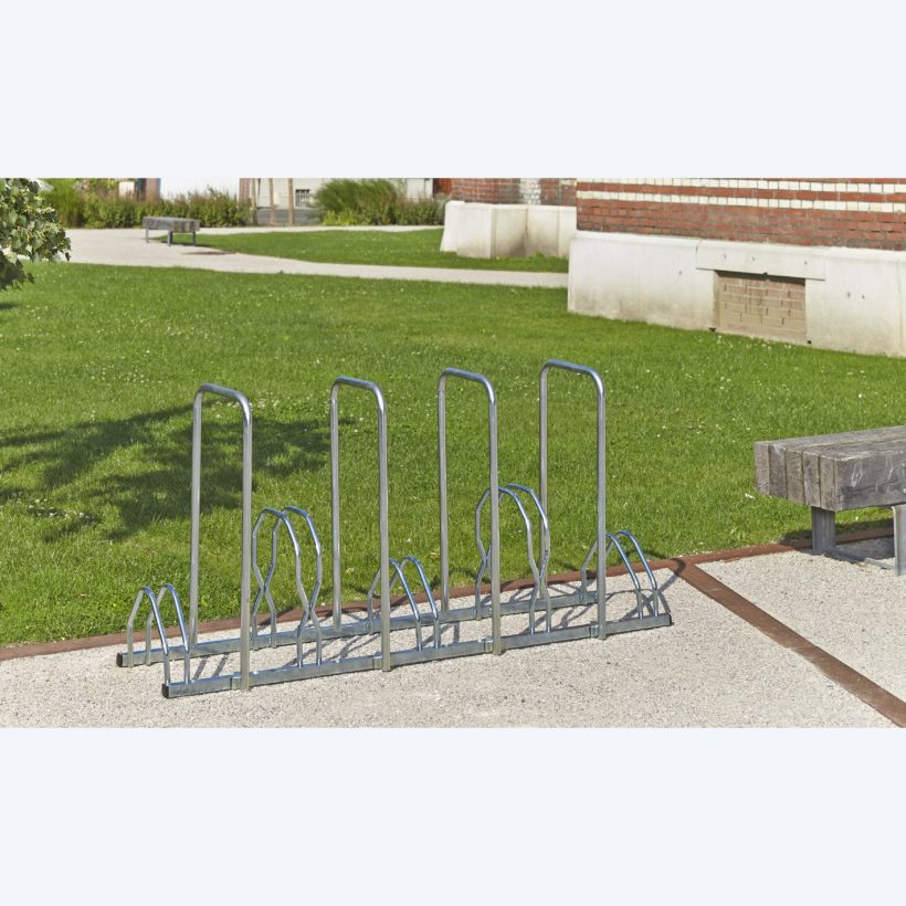 Râtelier 5 vélos sur 2 niveaux avec 4 arceaux pour antivol - MOTTEZ - B129AR