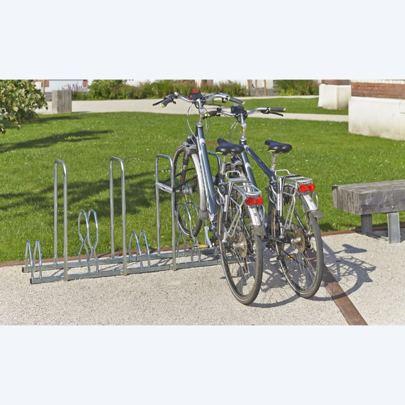 Râtelier 5 vélos sur 2 niveaux avec 4 arceaux pour antivol - MOTTEZ - B129AR