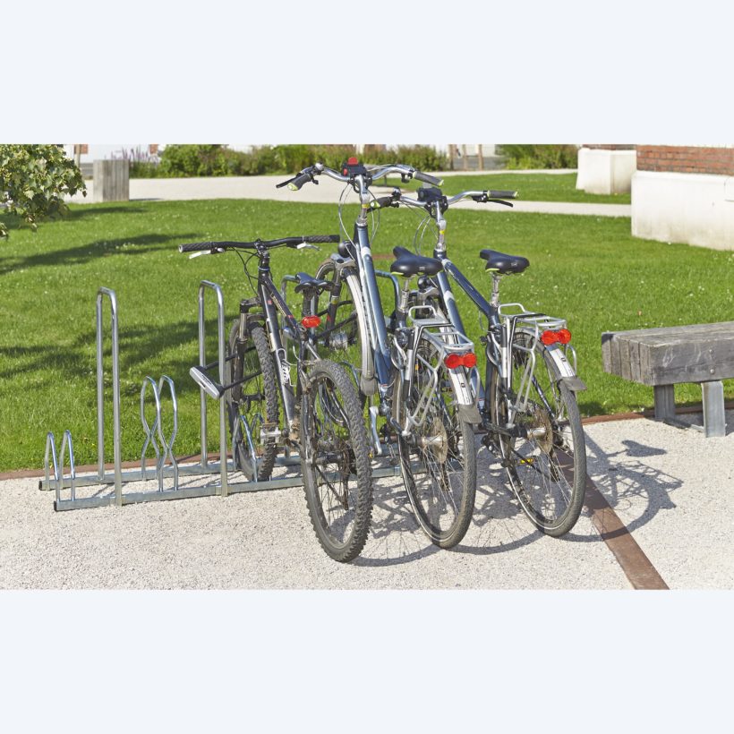 Râtelier 5 vélos sur 2 niveaux avec 4 arceaux pour antivol - MOTTEZ - B129AR