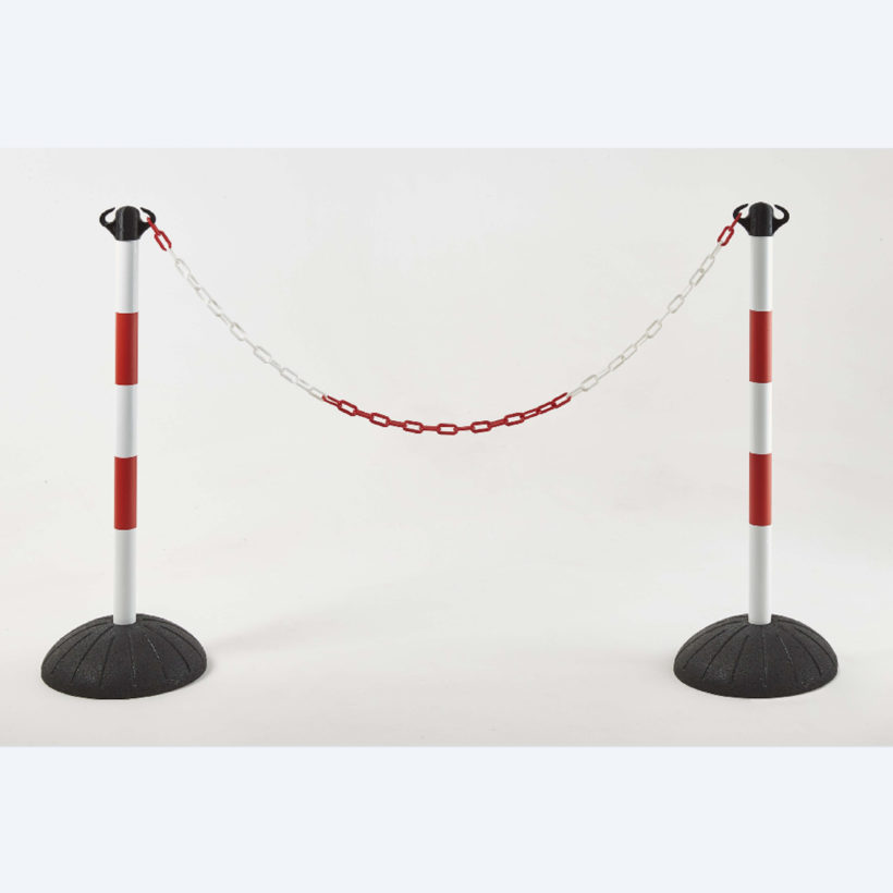 Potelet avec socle en caoutchouc noir « pro » blanc et rouge - MOTTEZ - B347SBCRG