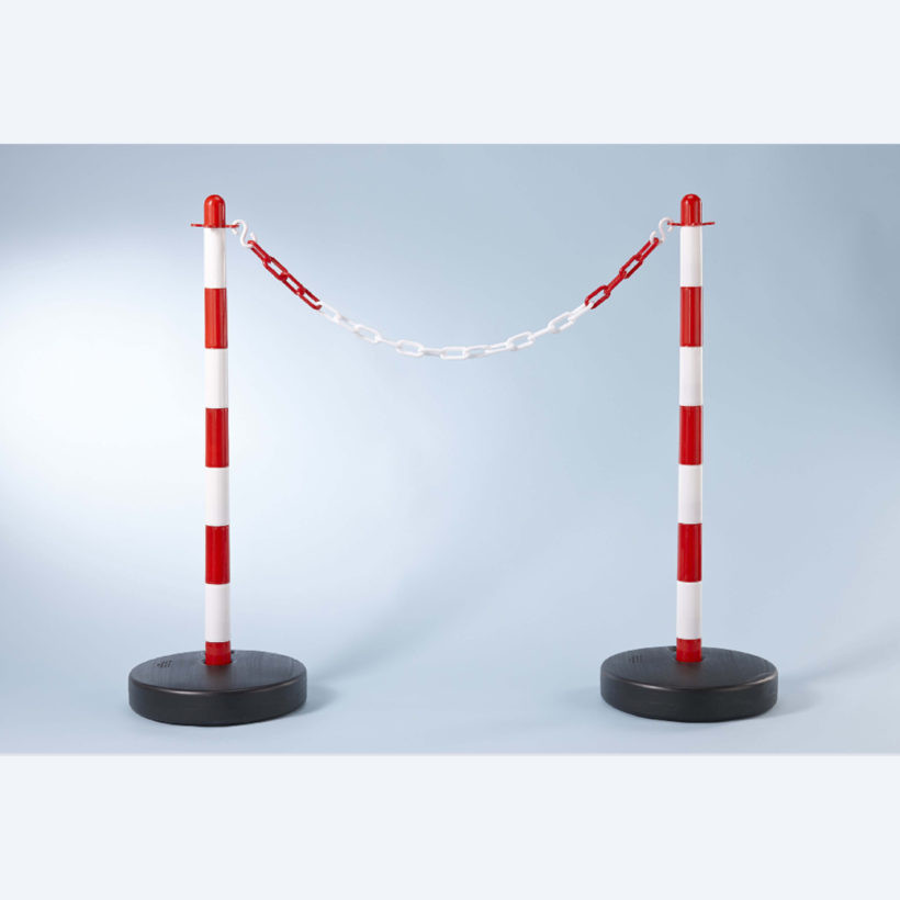 Potelet plastique sur coupelle ronde blanc et rouge - MOTTEZ - B360CBCRGROND