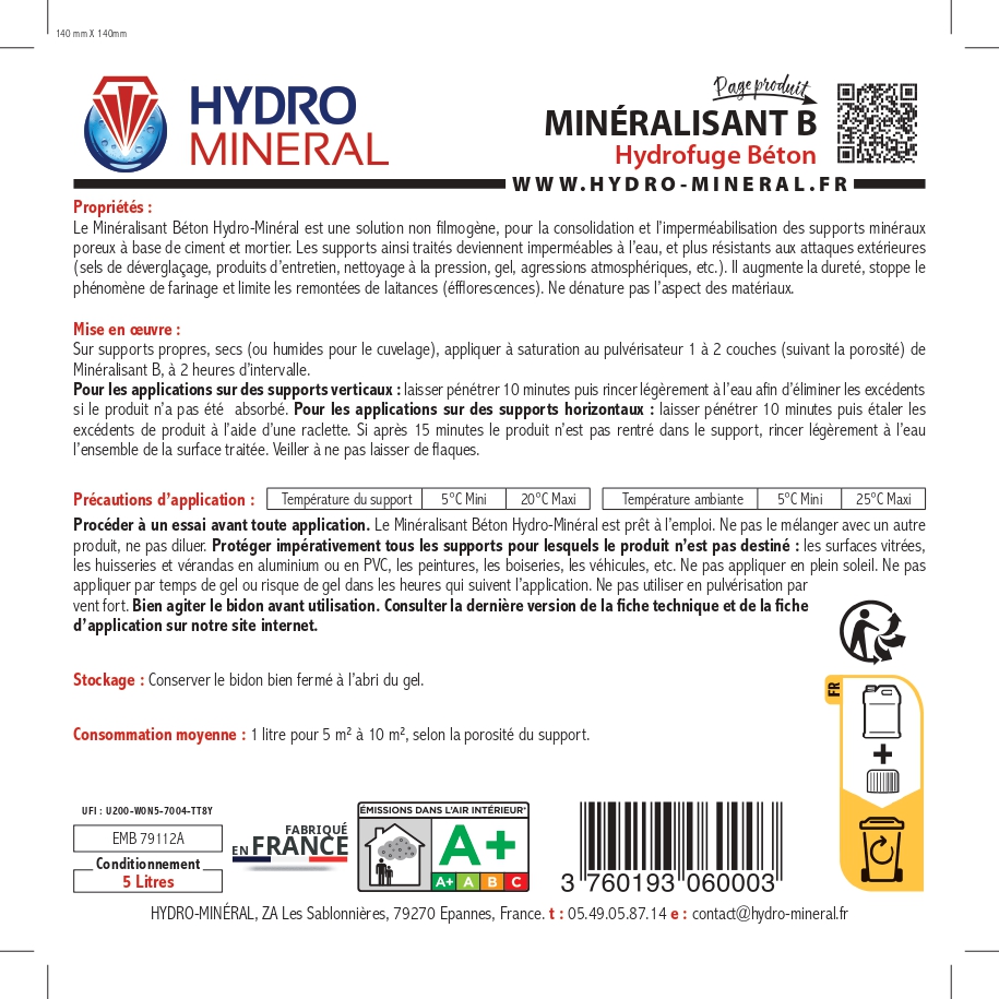 Bidon Minéralisant Béton Hydrofuge 5 L HYDRO MINERAL - MB5