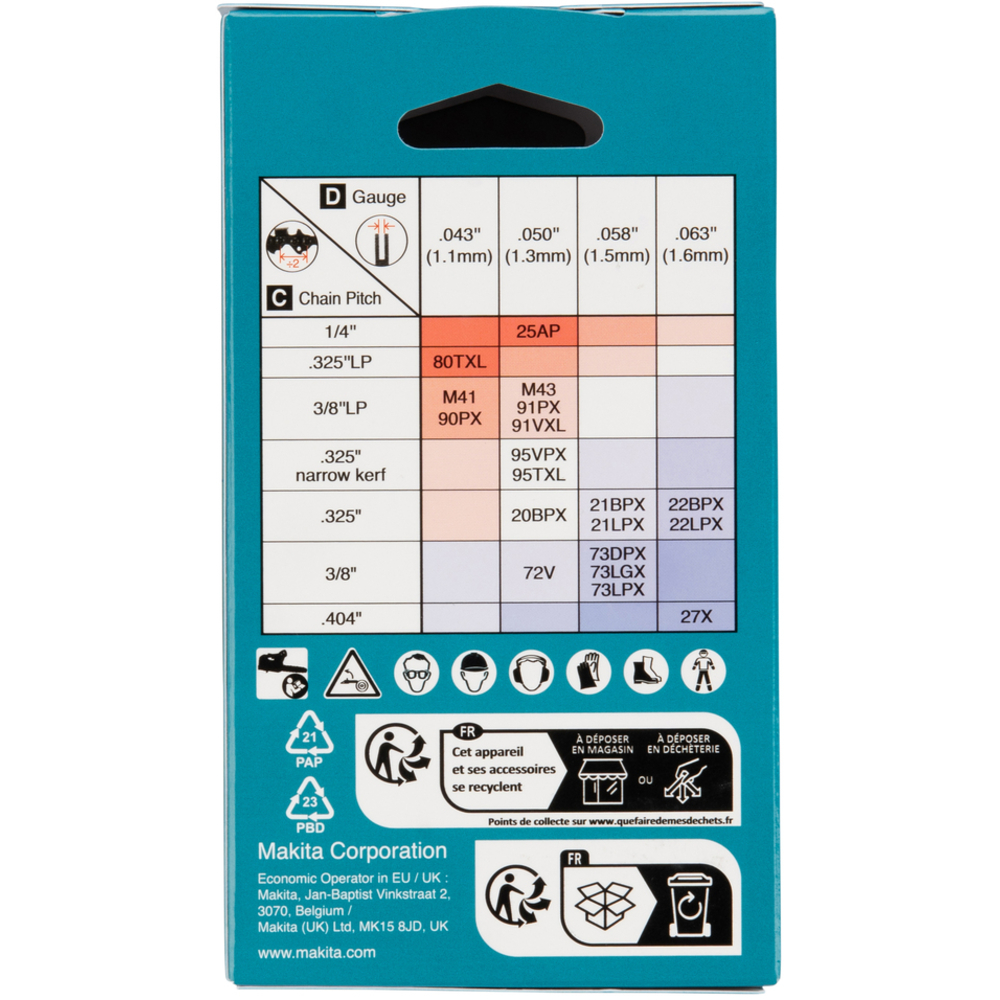 Chaîne 50 cm 22BPX 0,325’’ 1,6 mm 82 maillons - MAKITA - 1916A4-7