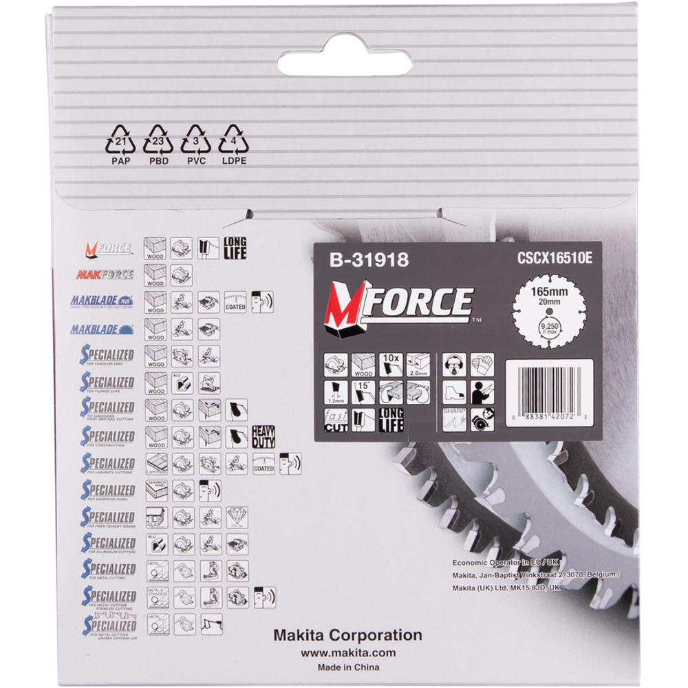 LAME CARBURE MFORCE BOIS 165X20MM 10D - MAKITA - B-31918