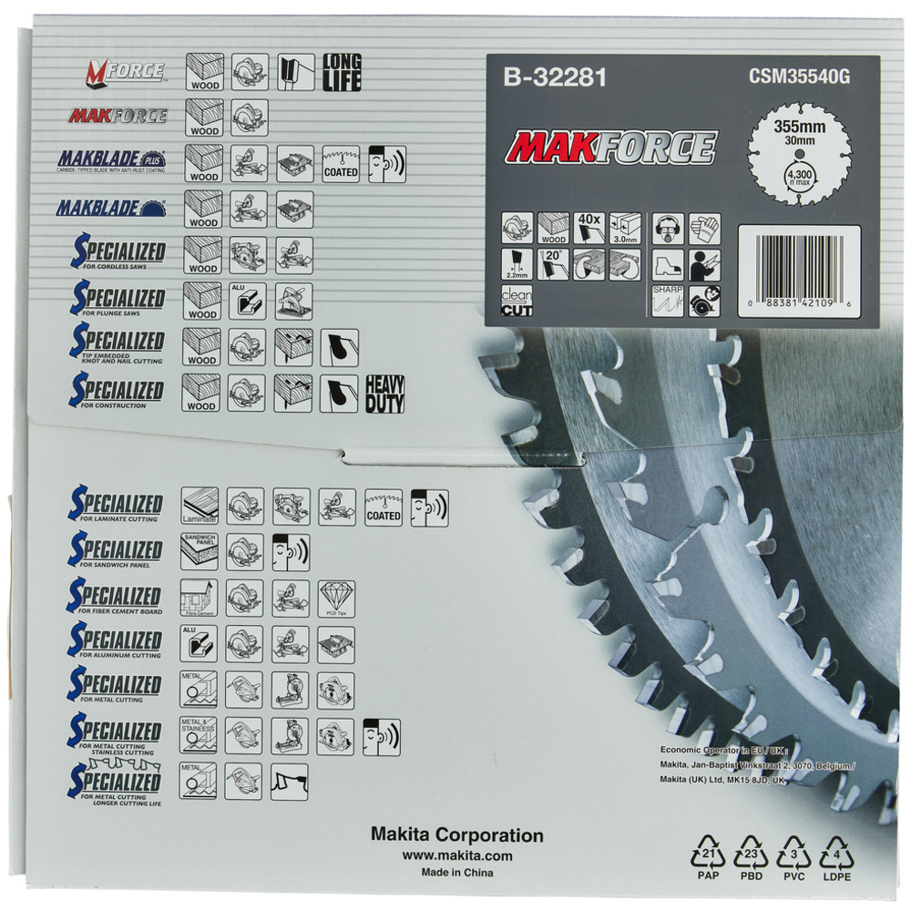 LAM TCT PO MAK 355/30/40 BOIS - MAKITA - B-32281