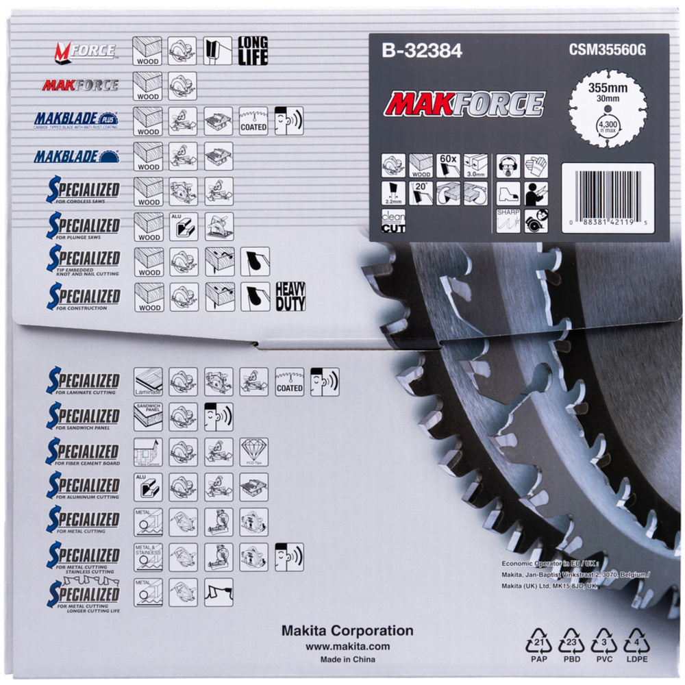 LAM TCT PO MAK 355/30/60 BOIS - MAKITA - B-32384