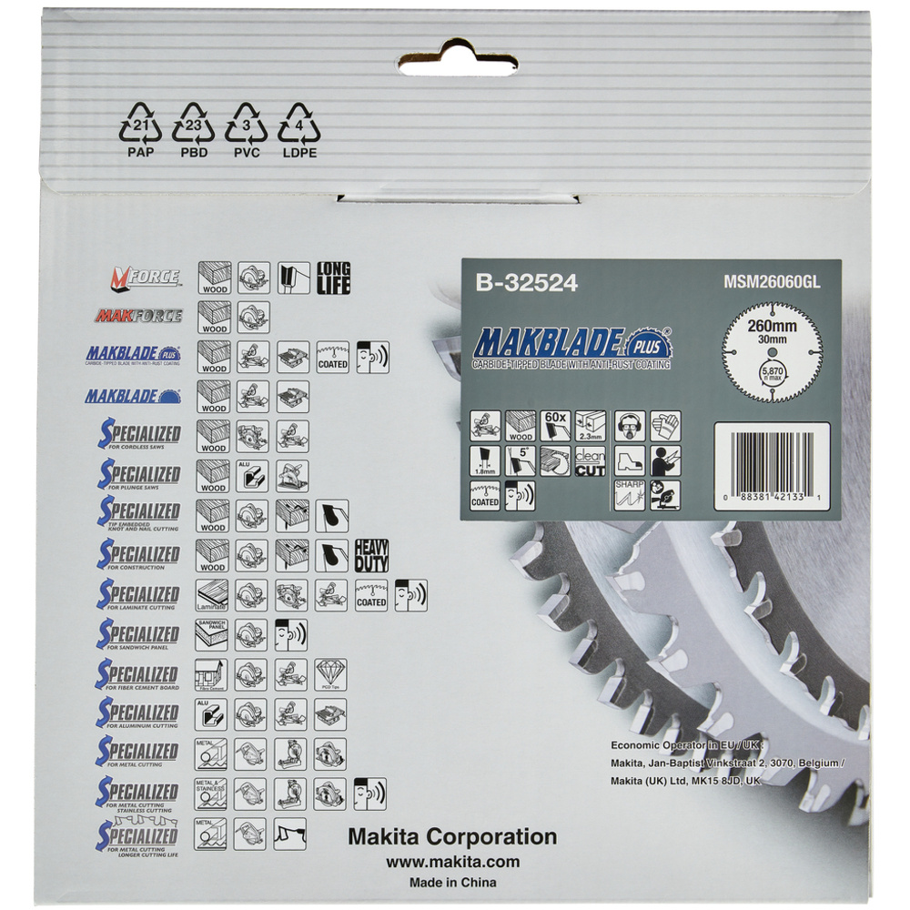 LAM TCT ST MAK+ 260/30/60 BOIS - MAKITA - B-32524
