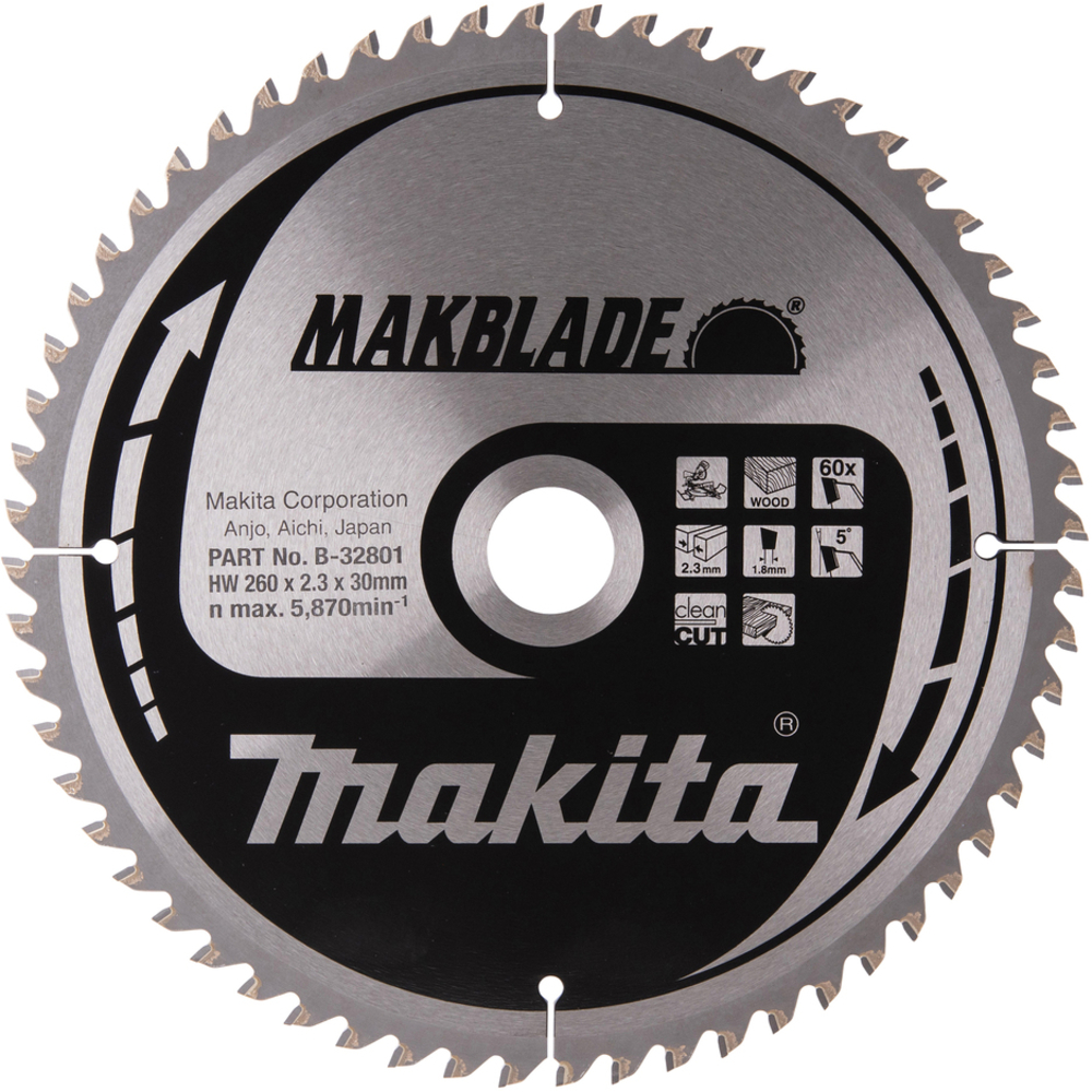 Lame de scie carbure MakBlade D260 mm alésage 30 mm 60 dents - MAKITA - B-32801