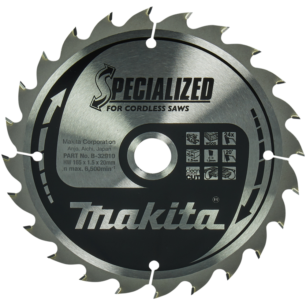 Lame carbure ''Specialized'' Bois pour scies circulaires diamètre 165mm x 20 x 24 dents - MAKITA - B-32910