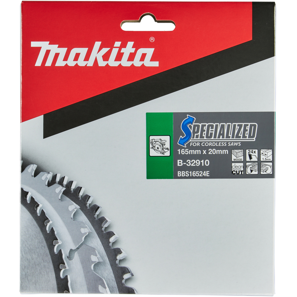 Lame carbure ''Specialized'' Bois pour scies circulaires diamètre 165mm x 20 x 24 dents - MAKITA - B-32910