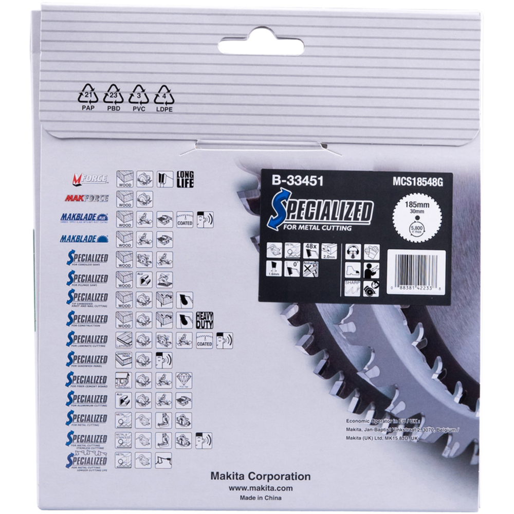LAME CARBURE TOLE MINCE PO 185X30MM 48D - MAKITA - B-33451