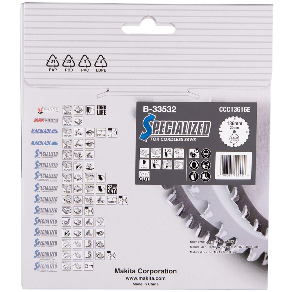 T.C.T.SAW BLADE 136X16T - MAKITA - B-33532