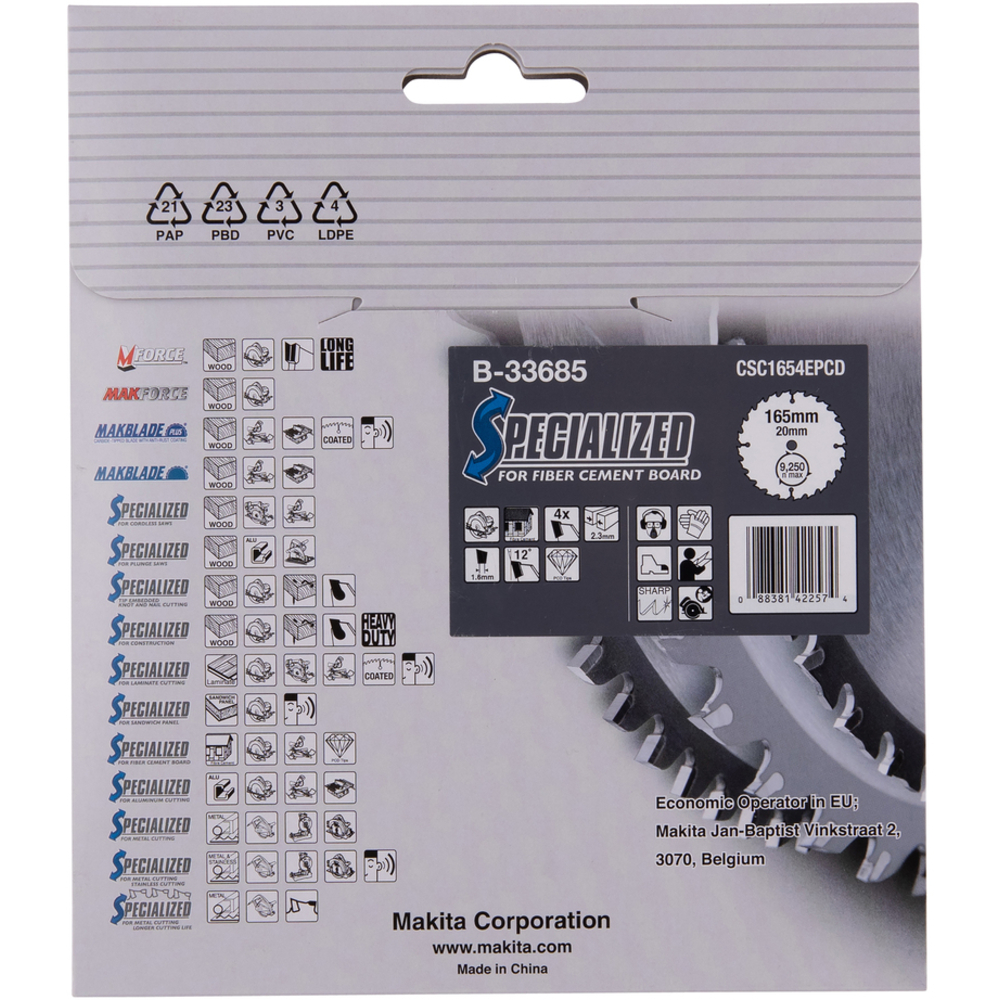 LAM TCT PO 165/20/4 SPE FIBRO - MAKITA - B-33685