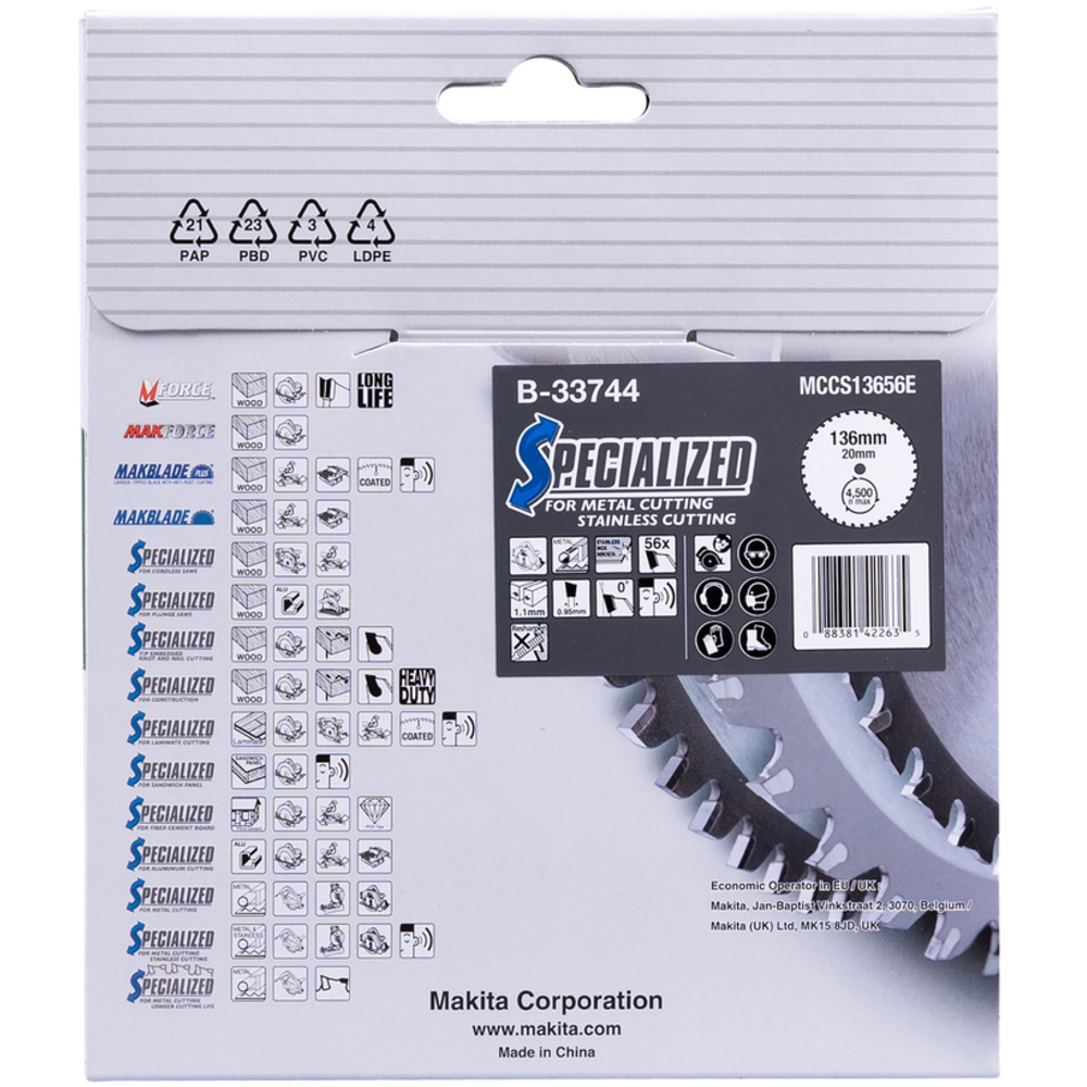 LAME CARBURE INOX/METAL SPE MET+BATT 136X20MM 56D - MAKITA - B-33744