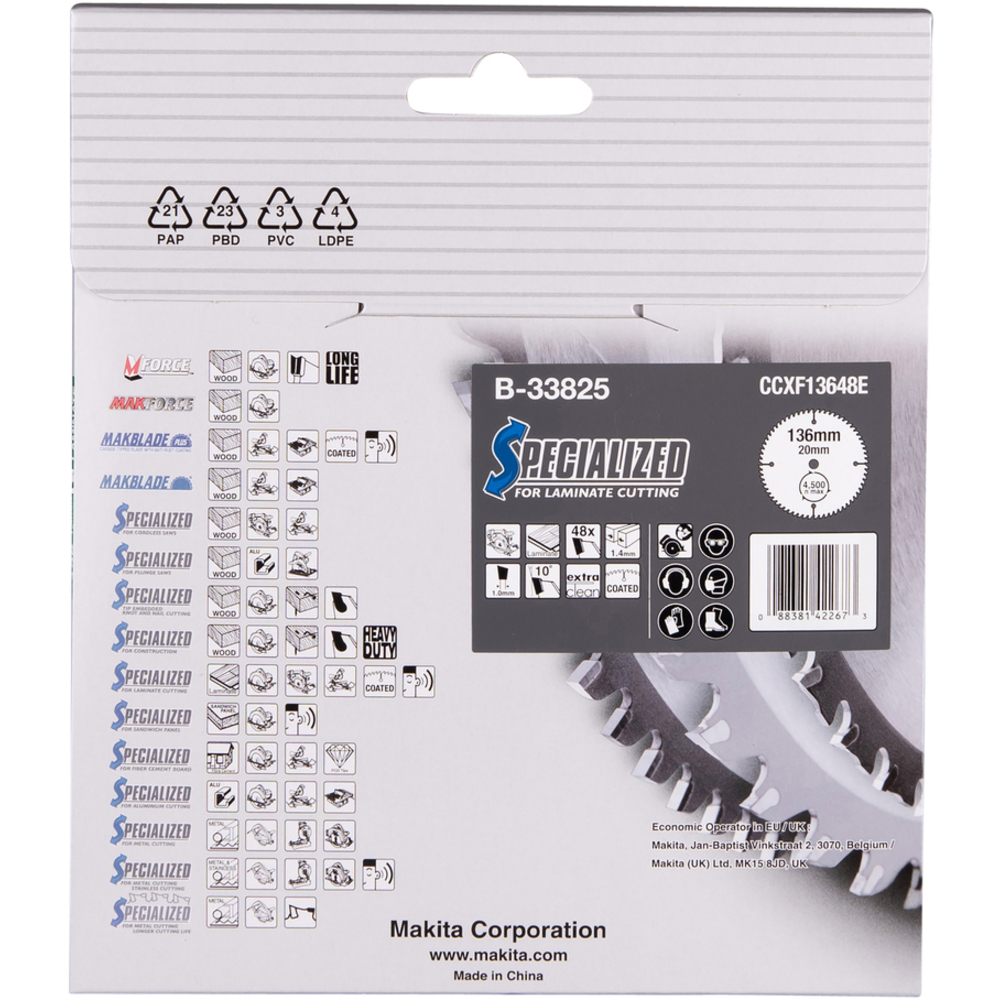 Lame de scie circulaire laminé T.C.T 136 x 20 mm, 48 dents - MAKITA - B-33825