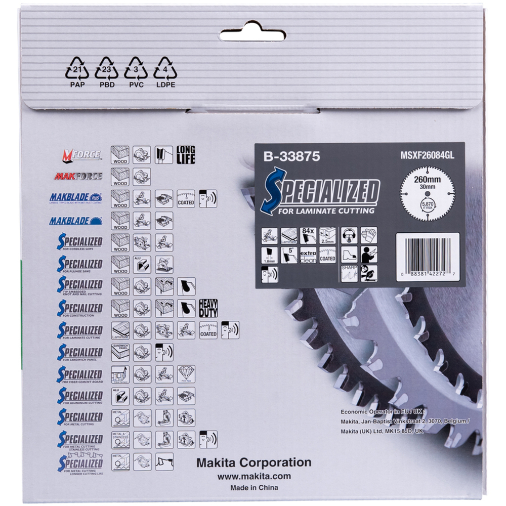 LAM TCT ST 260/30/84 SPE LAMIN - MAKITA - B-33875
