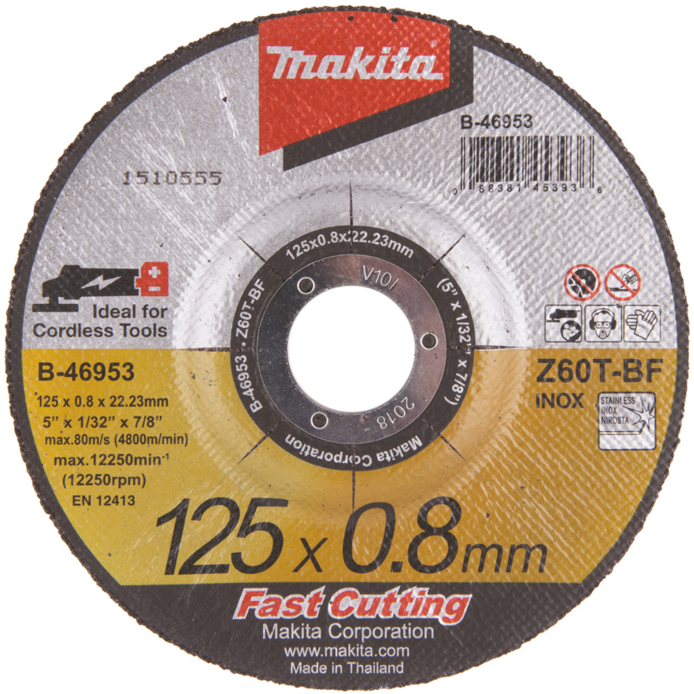Disque à tronçonner, métal et inox, à moyeu déporté, D125 mm - MAKITA - B-46953