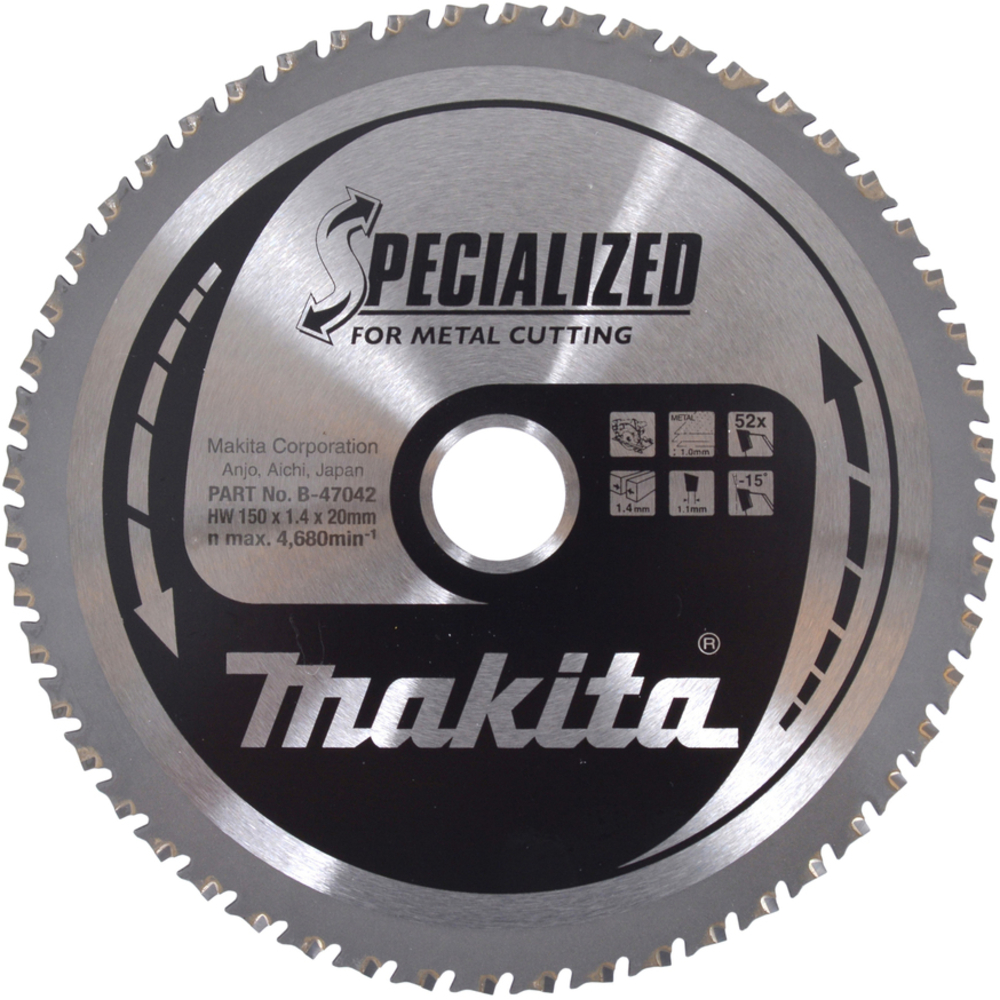 Lame carbure 150 mm, 52 dents, al 20 mm ''Specialized'' tôle mince pour scie circulaire - MAKITA - B-47042