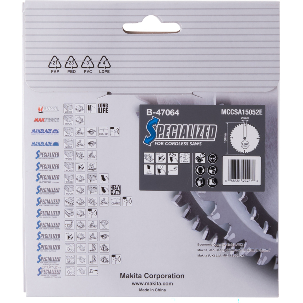 LAME CARBURE ALU 150x20x52D - MAKITA - B-47064