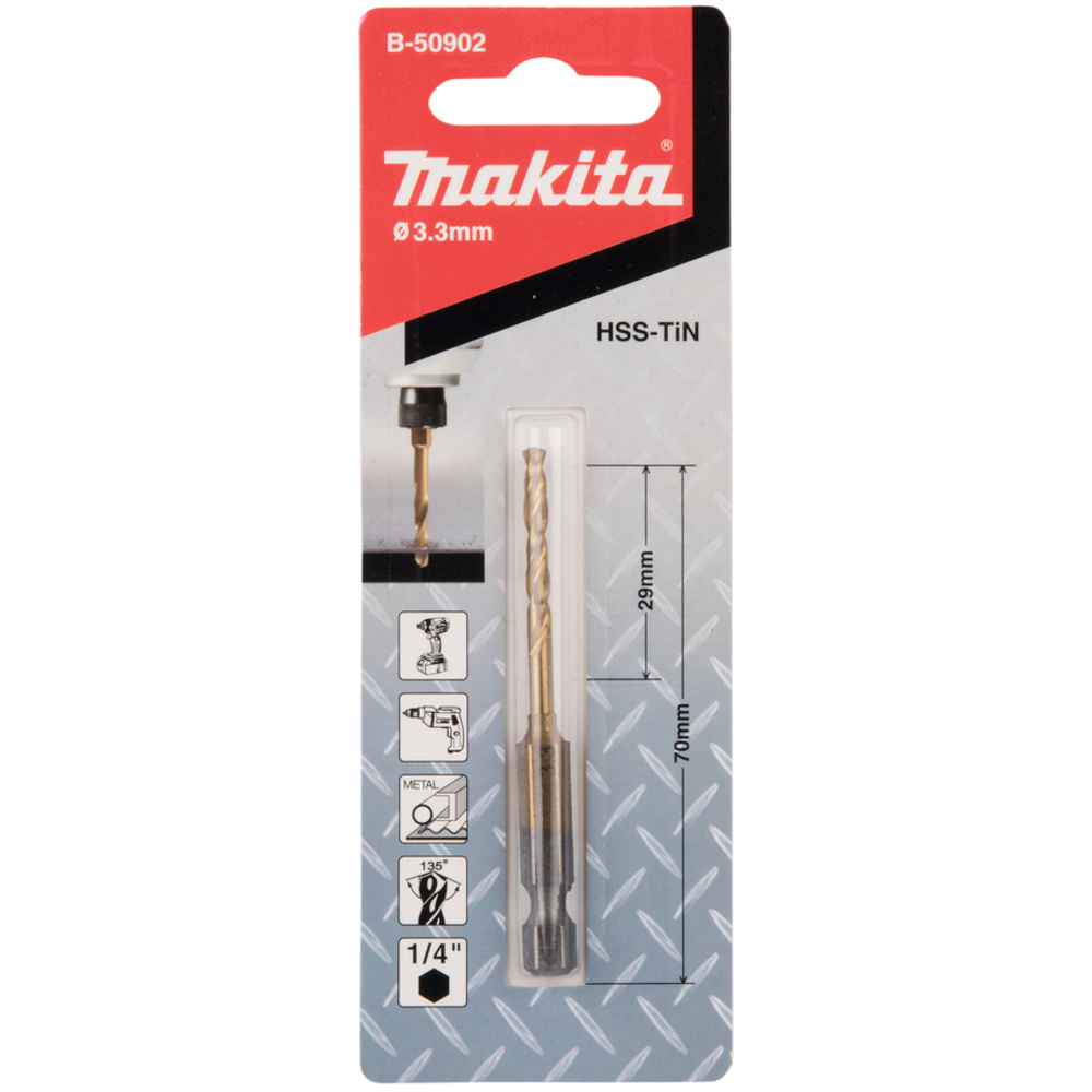Forets courts à métaux HSS titane pour visseuses à chocs 3.3X70 - MAKITA - B-50902