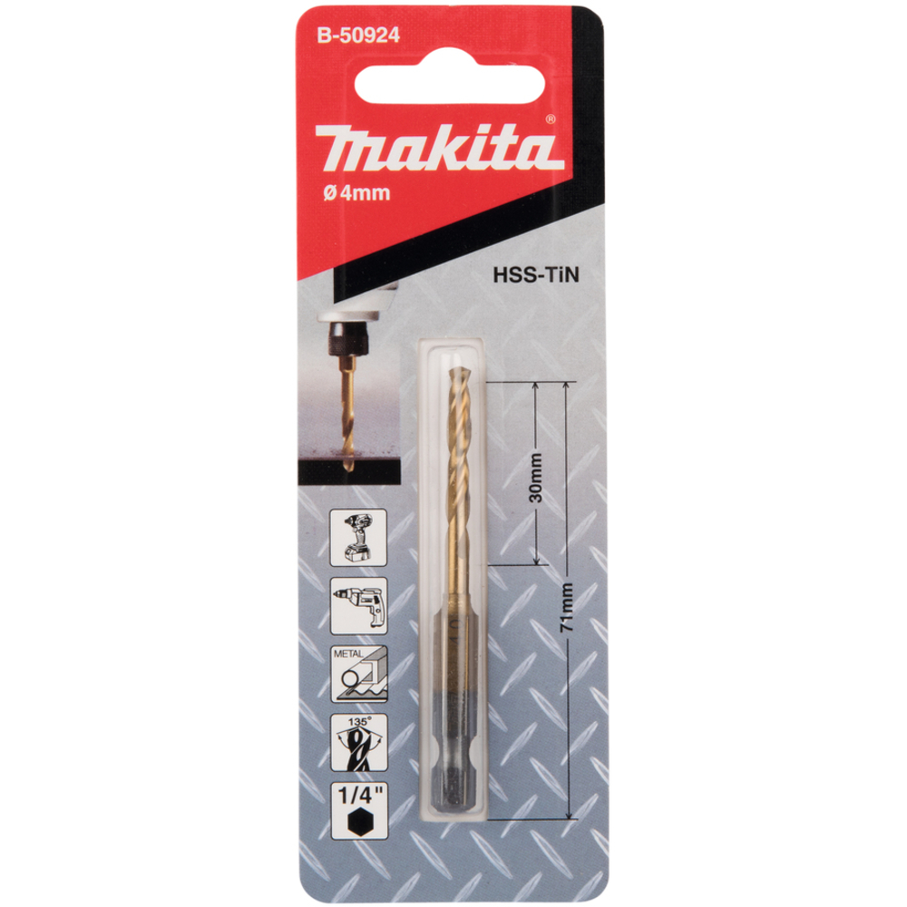 FORET COURT À MÉTAUX HSS TITANE HEX 1/4'' POUR VISSEUSES À CHOCS D4 MM LONGUEUR 71 MM - MAKITA - B-50924