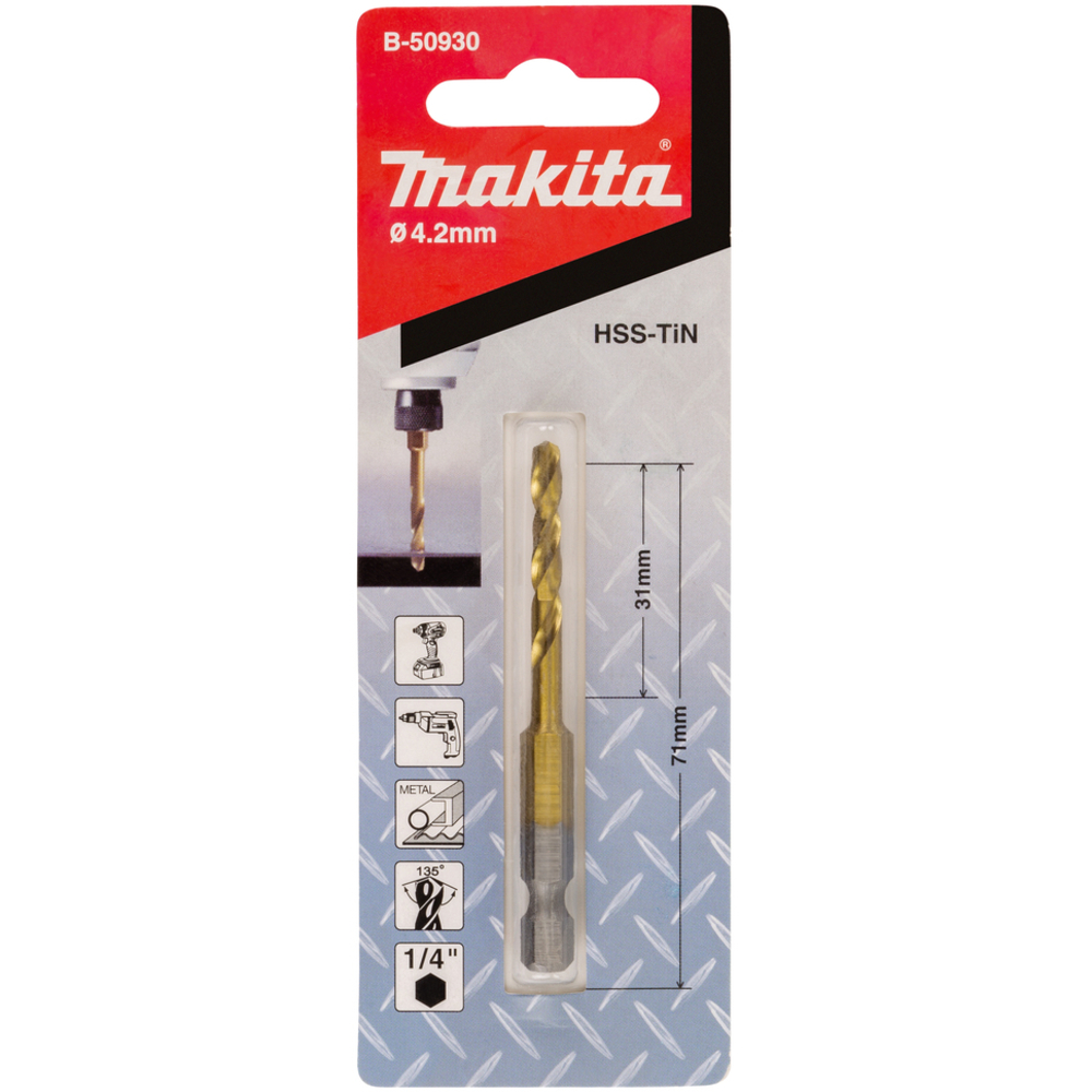 Forets courts à métaux HSS titane pour visseuses à chocs 4.2X71 - MAKITA - B-50930