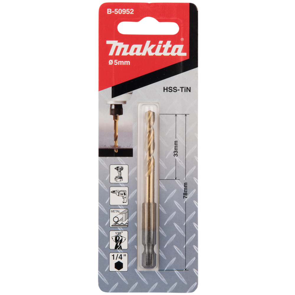 Forets courts à métaux HSS titane, hex 1/4'', pour visseuses à chocs 5X78 - MAKITA - B-50952