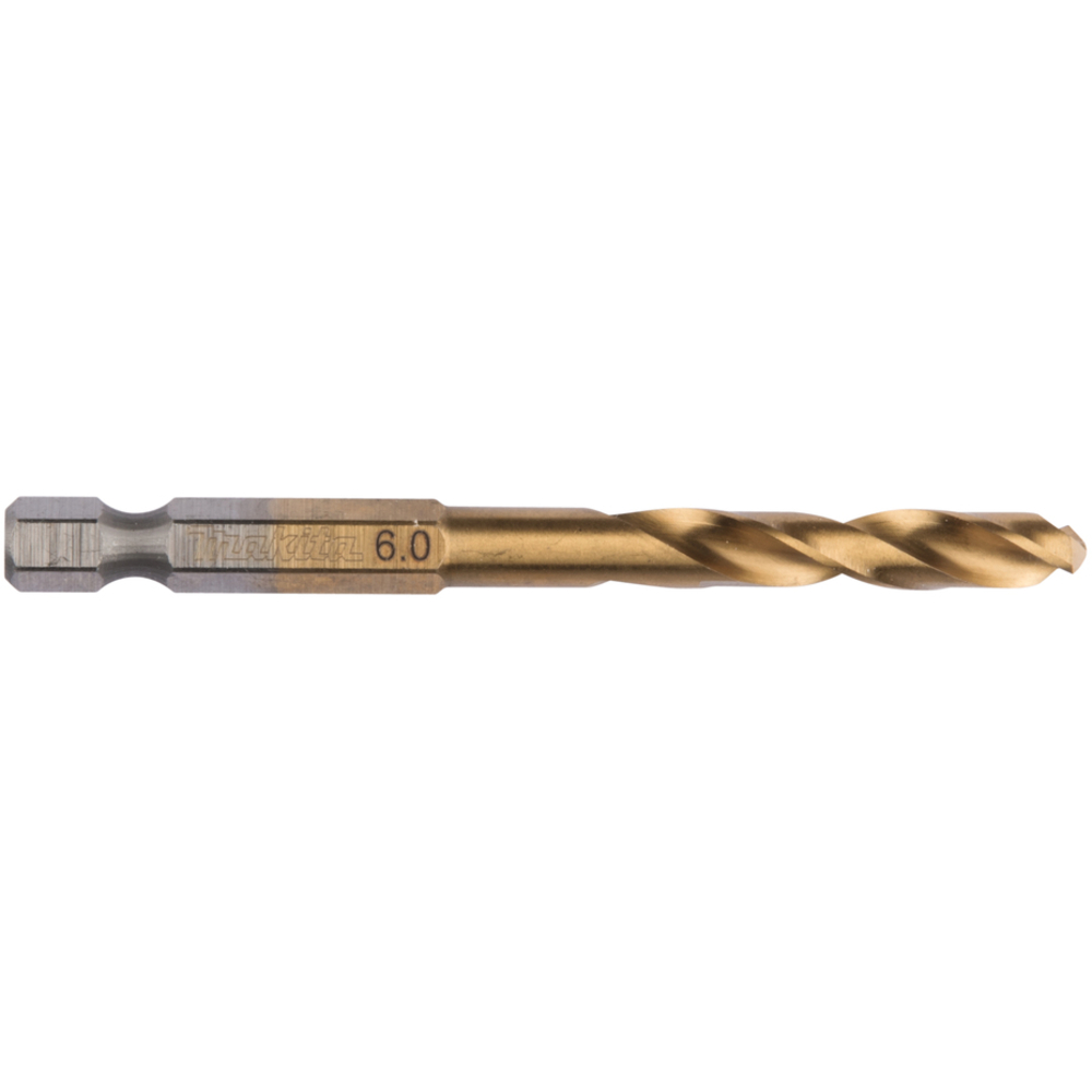 FORET COURT À MÉTAUX HSS TITANE HEX 1/4'' POUR VISSEUSES À CHOCS D6 MM LONGUEUR 80 MM - MAKITA - B-50974