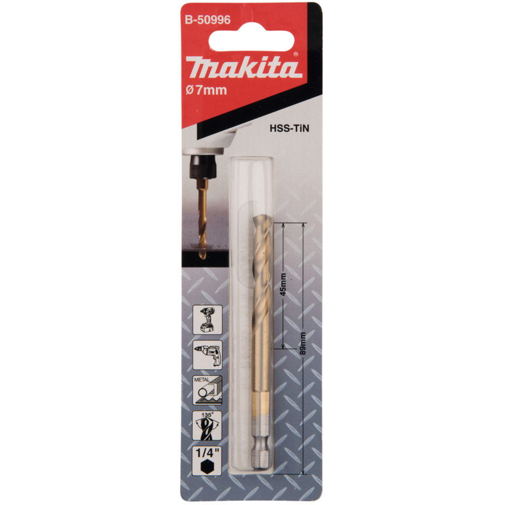 Forets courts à métaux HSS titane, hex 1/4'', pour visseuses à chocs 7X89 - MAKITA - B-50996