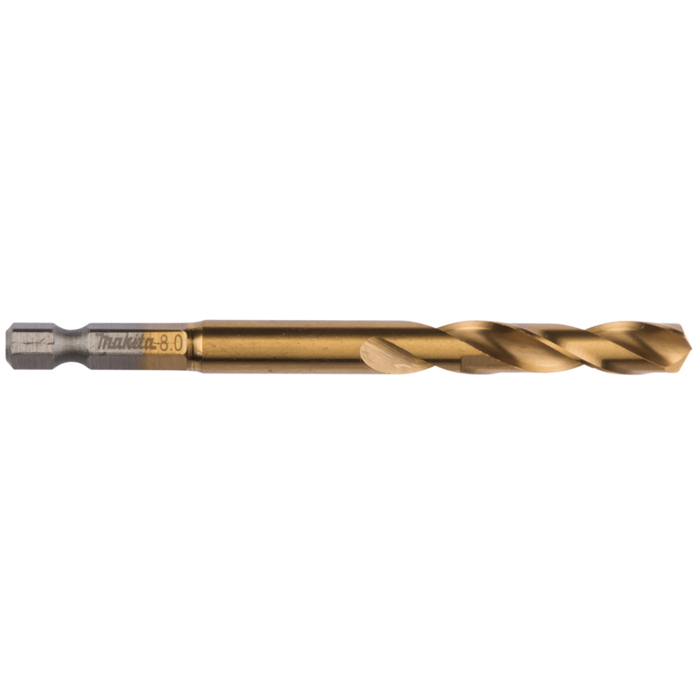 FORET COURT À MÉTAUX HSS TITANE HEX 1/4'' POUR VISSEUSES À CHOCS D8 MM LONGUEUR 102 MM - MAKITA - B-51013
