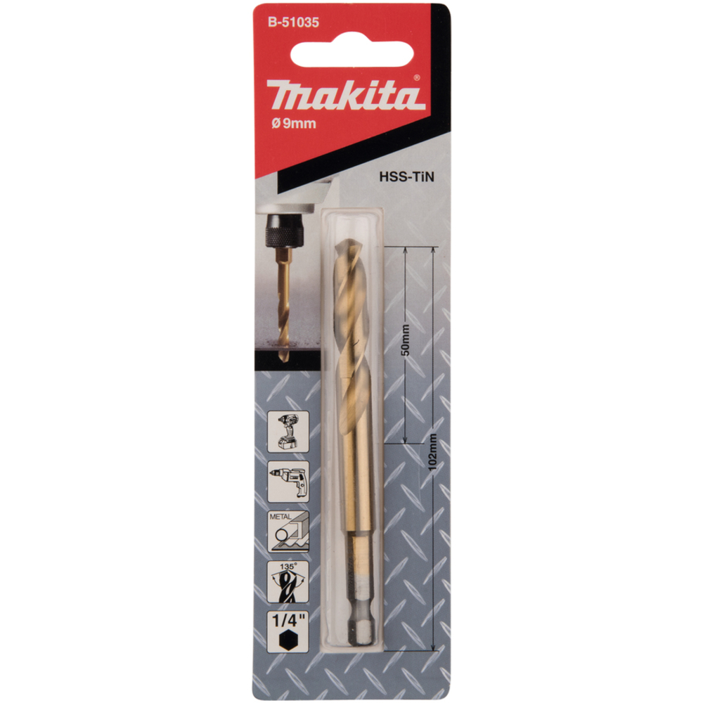 Forets courts à métaux HSS titane, hex 1/4'', pour visseuses à chocs 9X102 - MAKITA - B-51035