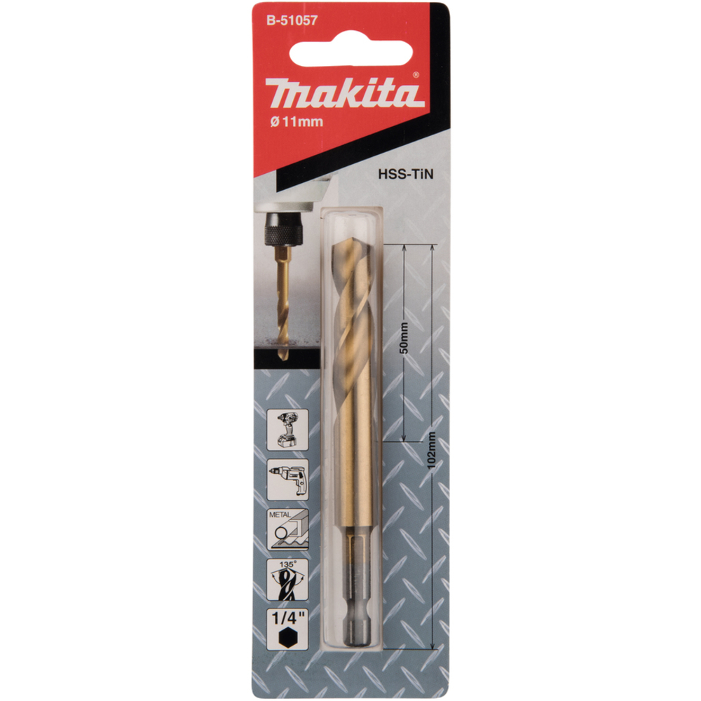 FORETS COURTS À MÉTAUX HSS TITANE, HEX 1/4'', POUR VISSEUSES À CHOCS 11X102 - MAKITA - B-51057