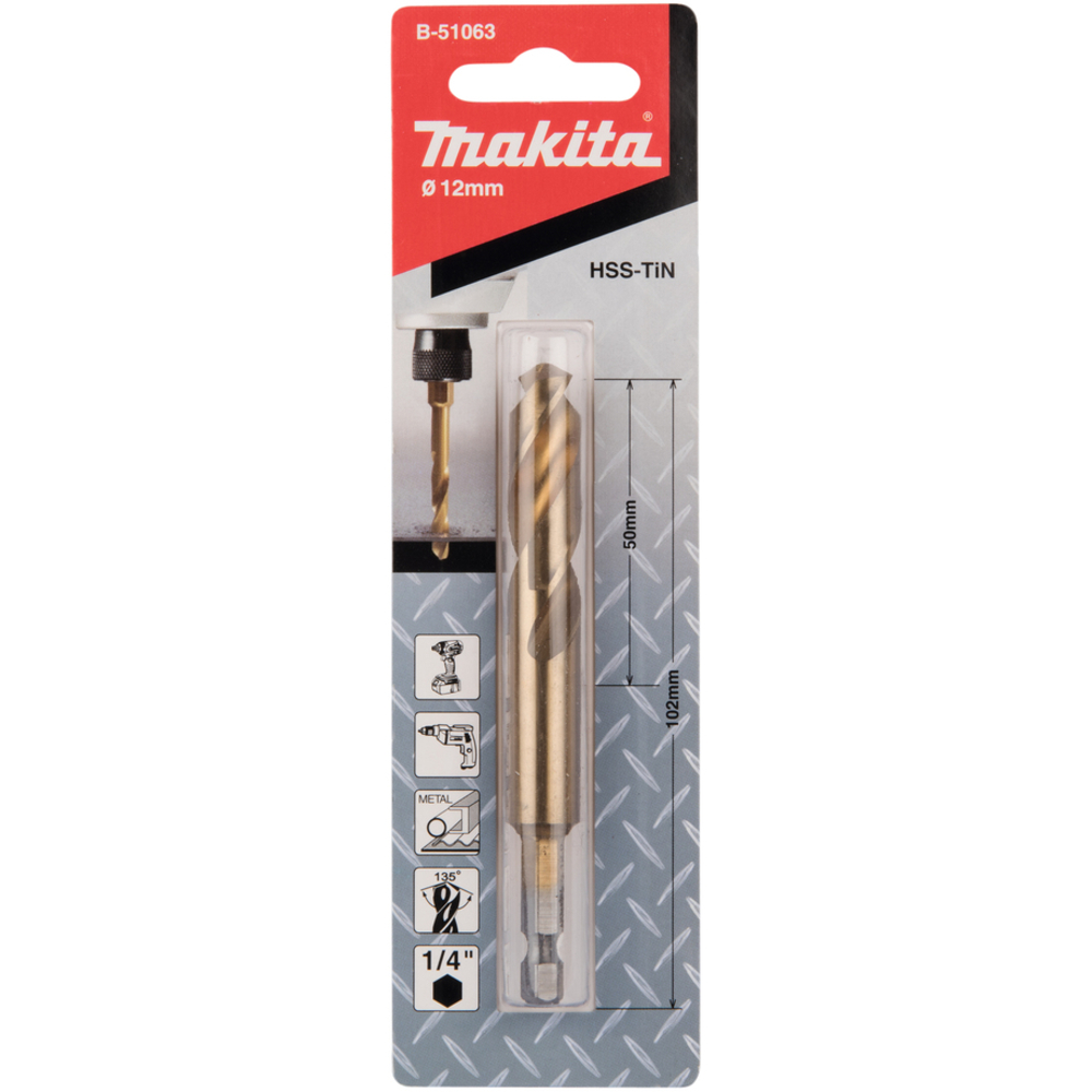 Forets courts à métaux HSS titane pour visseuses à chocs 12X102 - MAKITA - B-51063