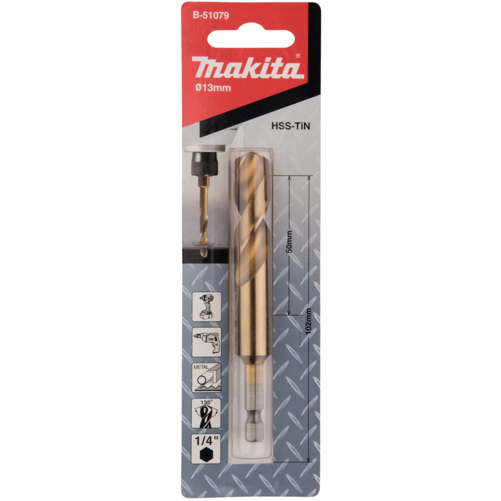 FORETS COURTS À MÉTAUX HSS TITANE, HEX 1/4'', POUR VISSEUSES À CHOCS 13X102 - MAKITA - B-51079