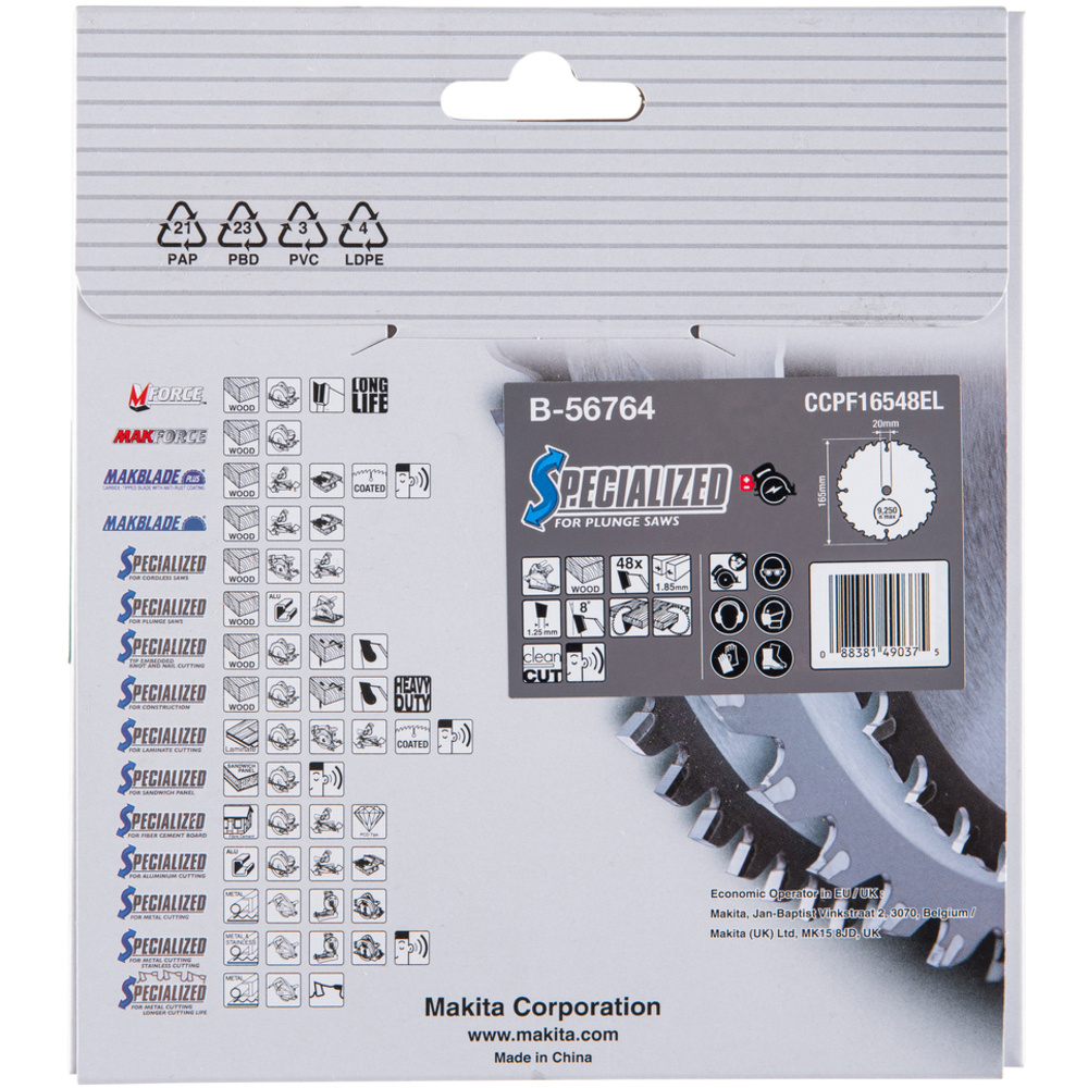 LAME CARBURE BOIS SPE PLO+BATT 165X20MM 48D - MAKITA - B-56764