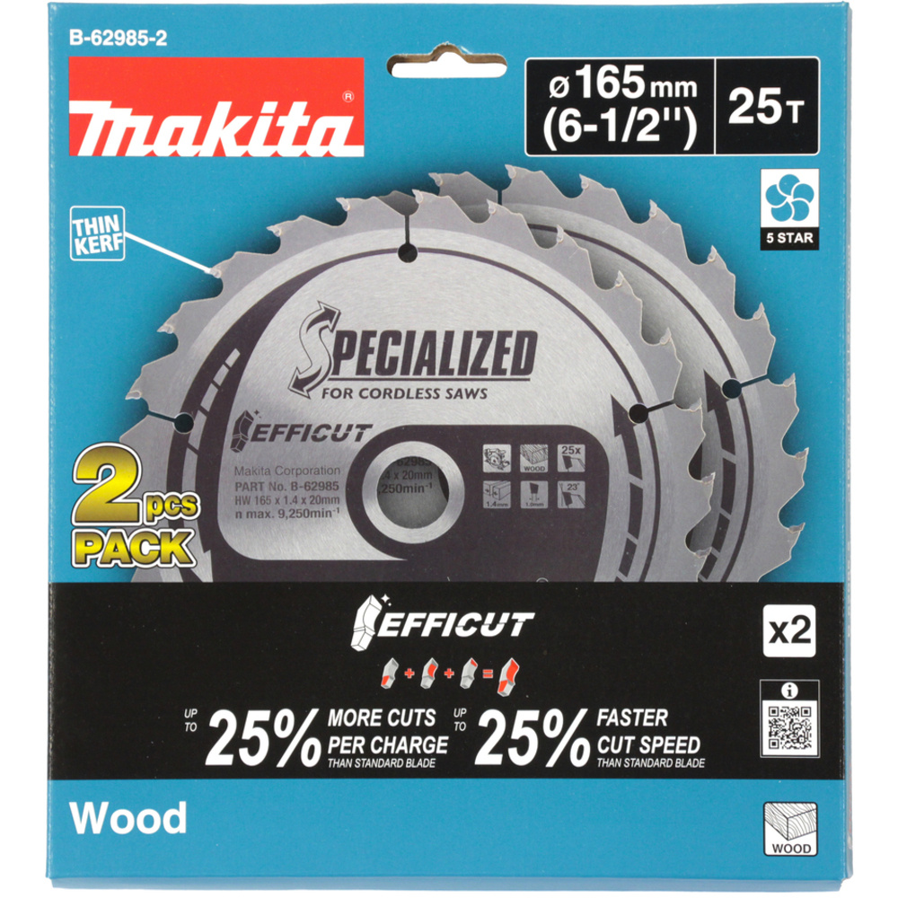 2 Lames 165x20x25D pour scies circulaires à batterie - MAKITA - B-62985-2
