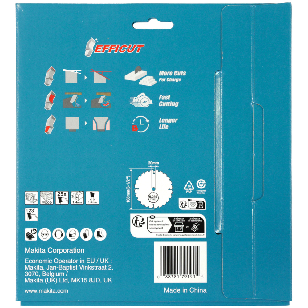 2 Lames 165x20x25D pour scies circulaires à batterie - MAKITA - B-62985-2