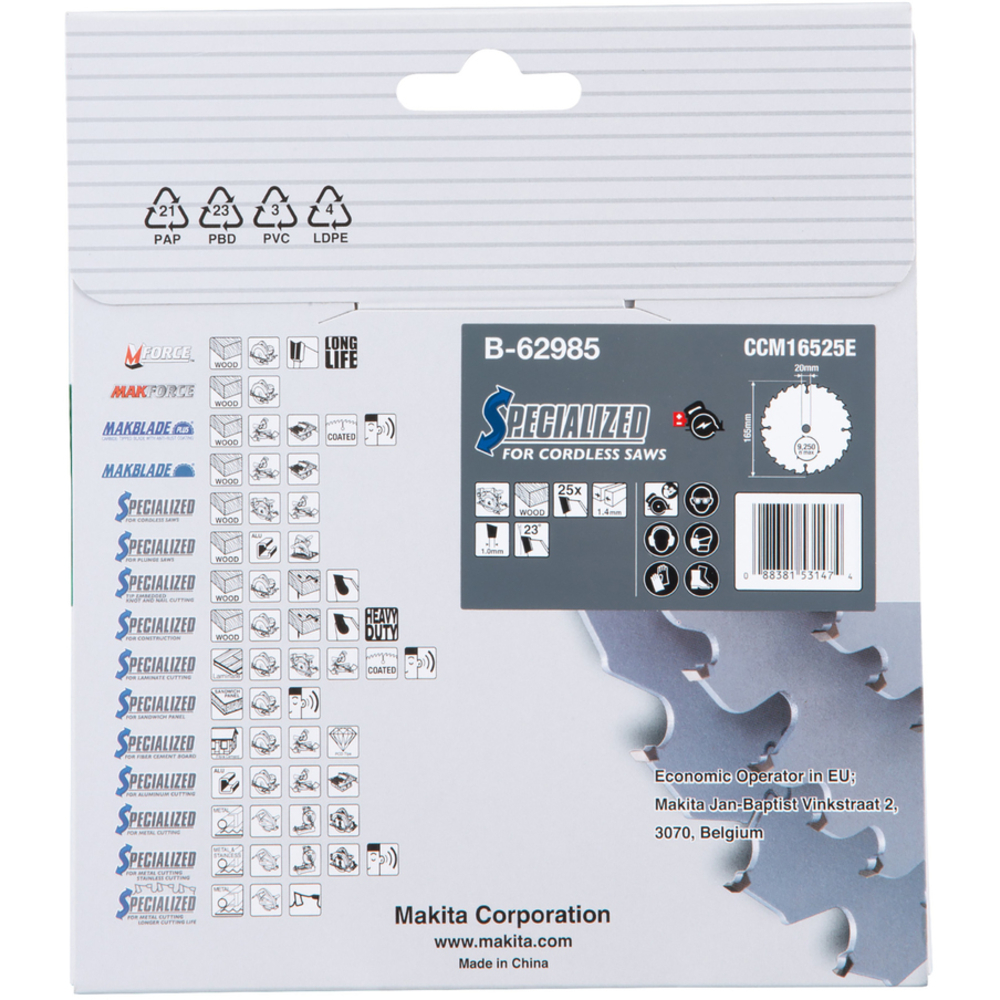 LAME CARBURE EFFICUT BOIS 165x20x25D - MAKITA - B-62985