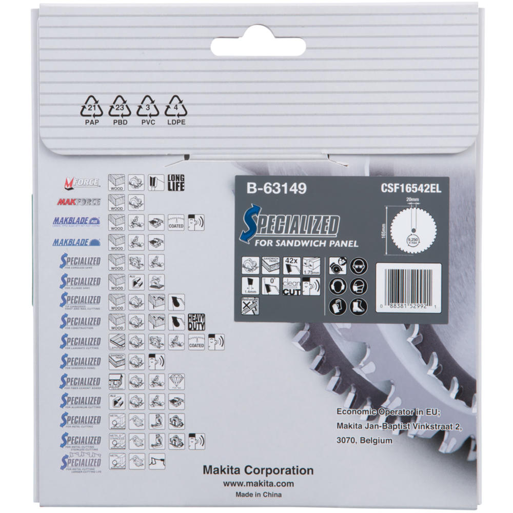 LAME CIRC SPE SANDW 165/20MM-42D - MAKITA - B-63149