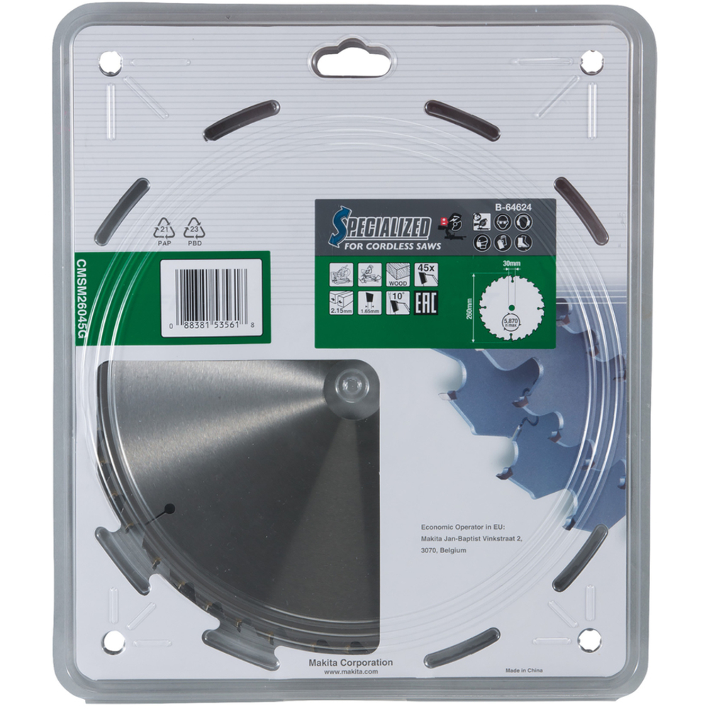 LAME CARBURE EFFICUT BOIS 260x30x45T - MAKITA - B-64624