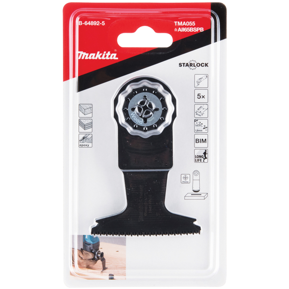 5 LAMES PLONGEANTES BIM BOIS DUR 65x40MM TMA055 - MAKITA - B-64892-5