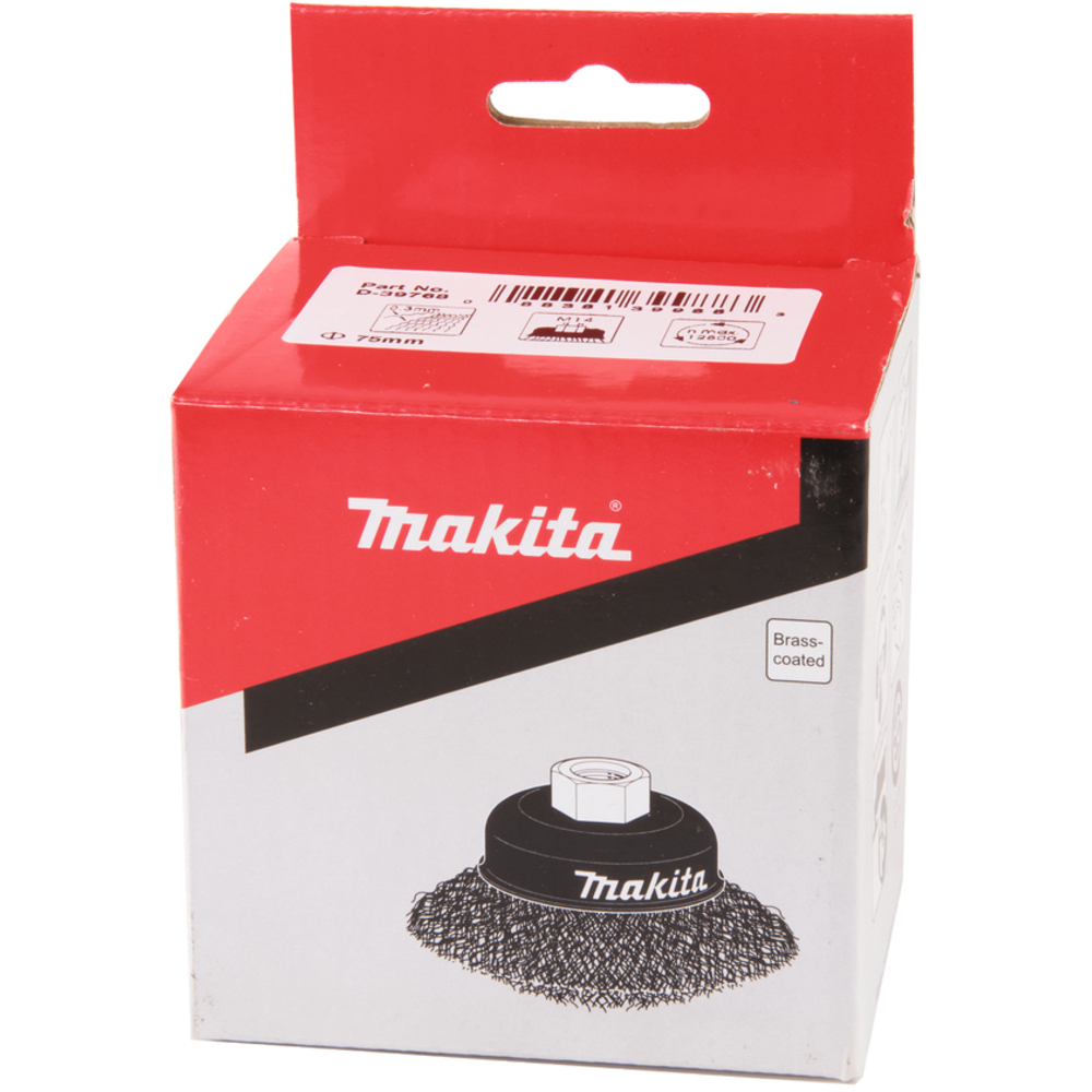 Brosse boisseau à fils acier laitonés et ondulés - 75mm M14 - MAKITA - D-39768