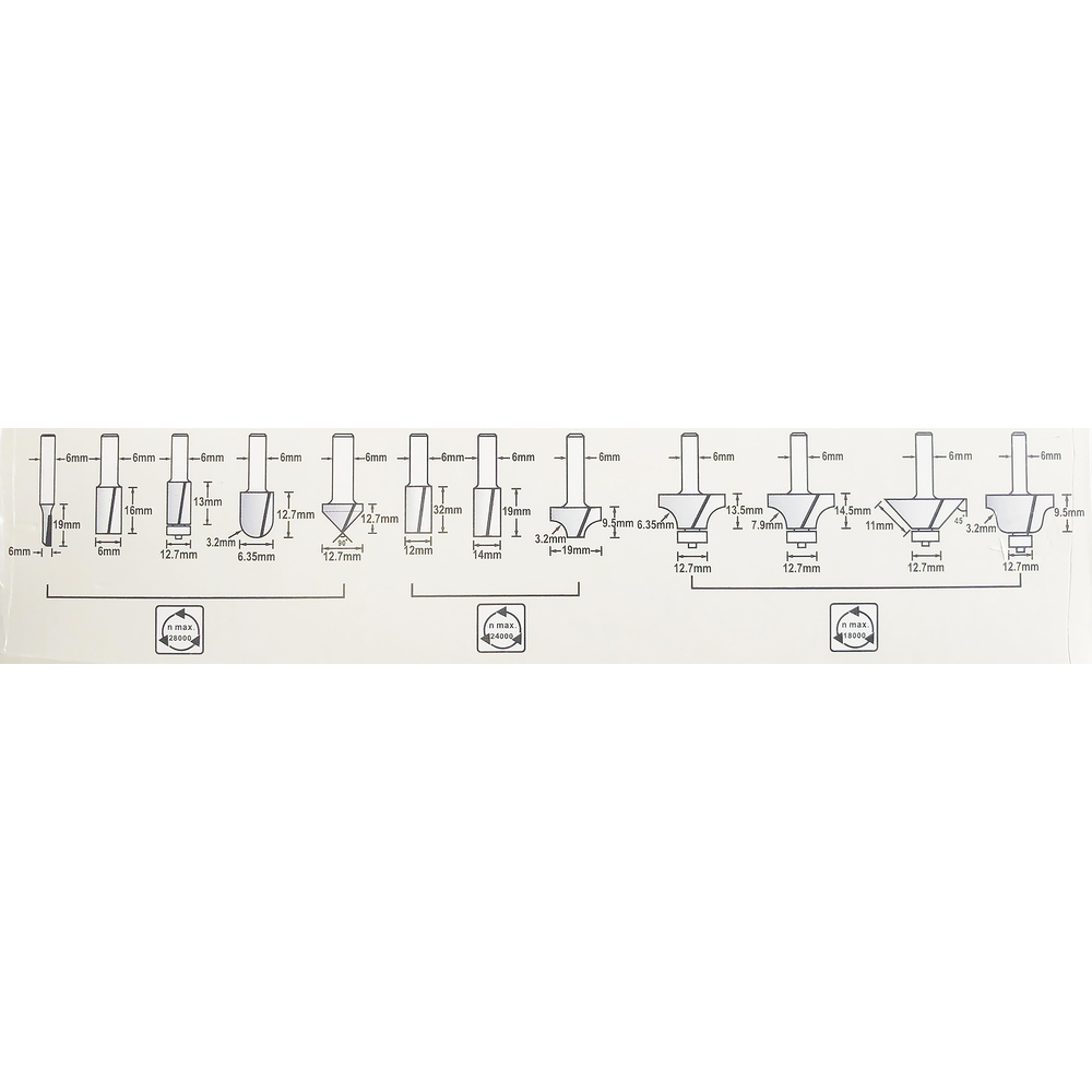 COFFRET FRAISE 1/4 ROND 12PCS - MAKITA - D-57065