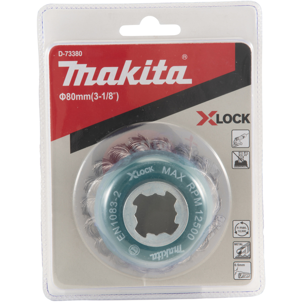 BROSSE BOISSEAU X-LOCK 80MM FILS ACIER TORSADÉS - MAKITA - D-73380