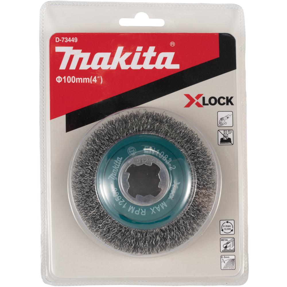 BROSSE BOISSEAU X-LOCK 100MM FILS ACIER ONDULÉS - MAKITA - D-73449