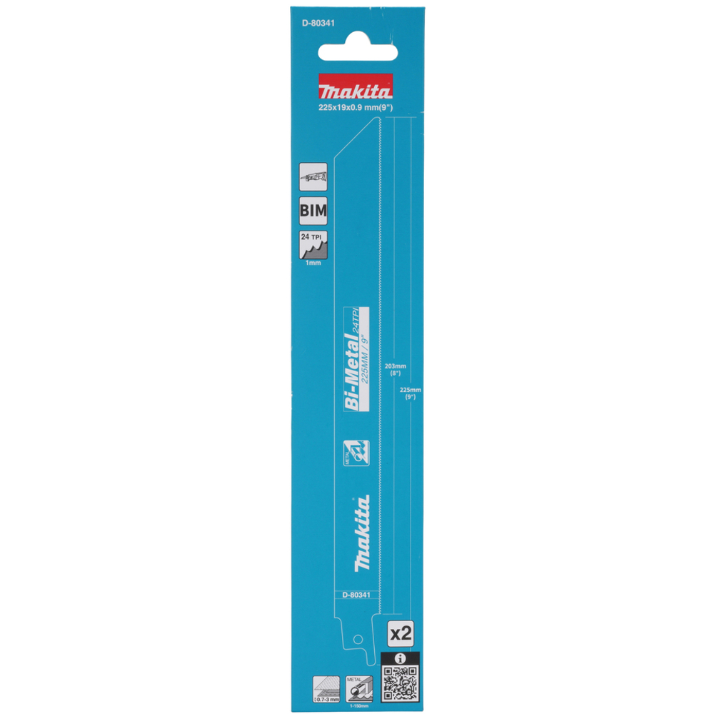 Lames métal par 2 - 225x0,9 mm 24TPI pour scie récipro - MAKITA - D-80341